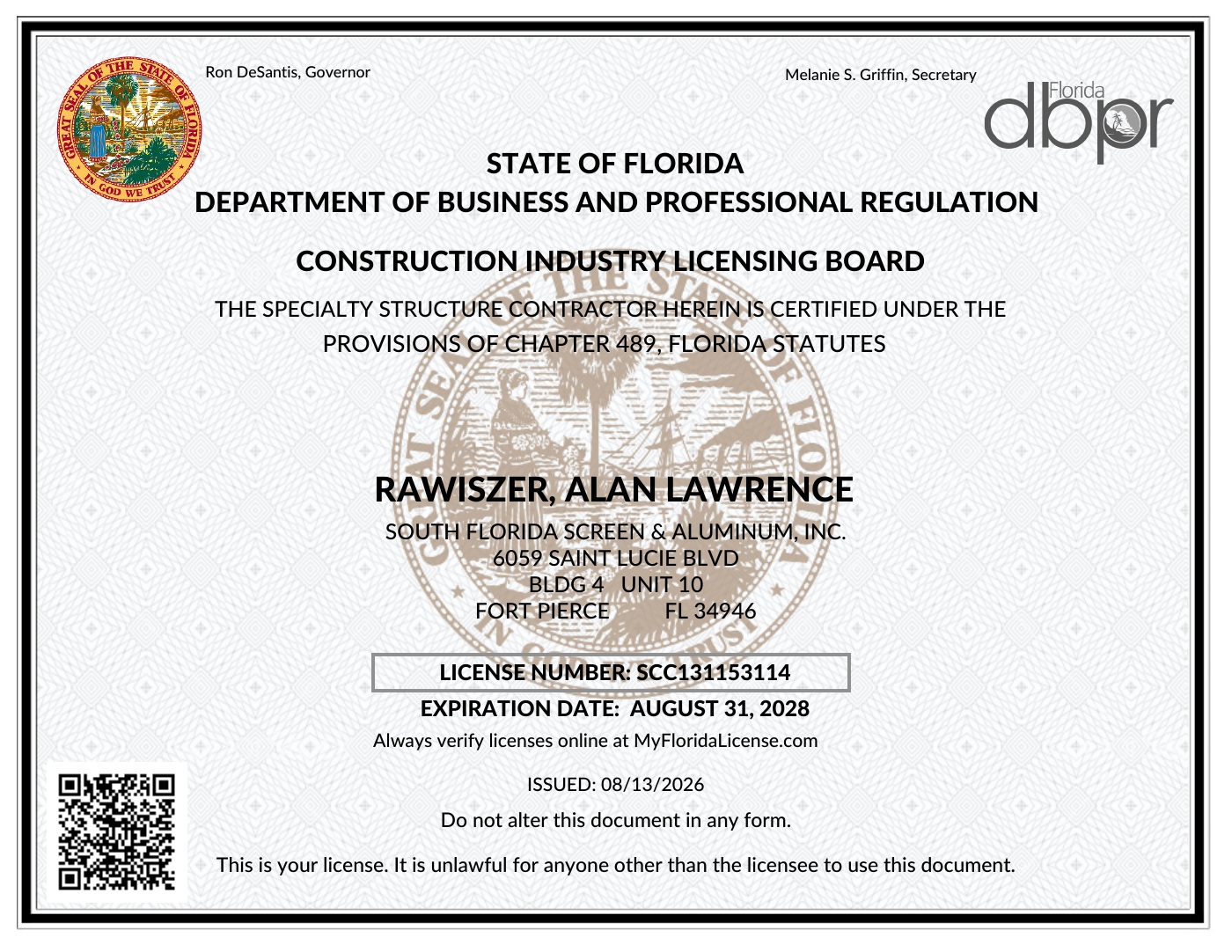 State License document preview